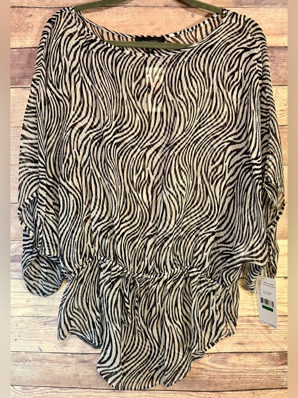 Karen Kane Black and Cream Zebra-Print Blouson Top
